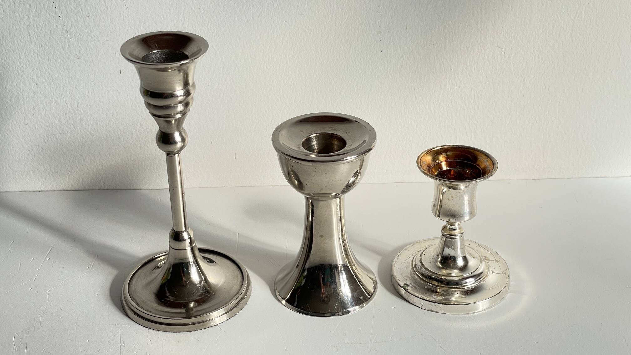 Vintage chrome metal candle holders