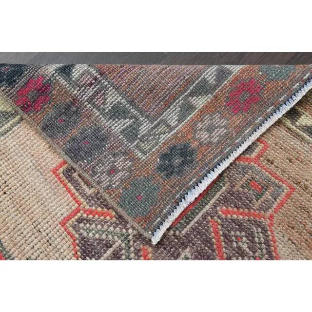 Vintage Turkish Oushak handmade wool cotton pink runner rug 79x372