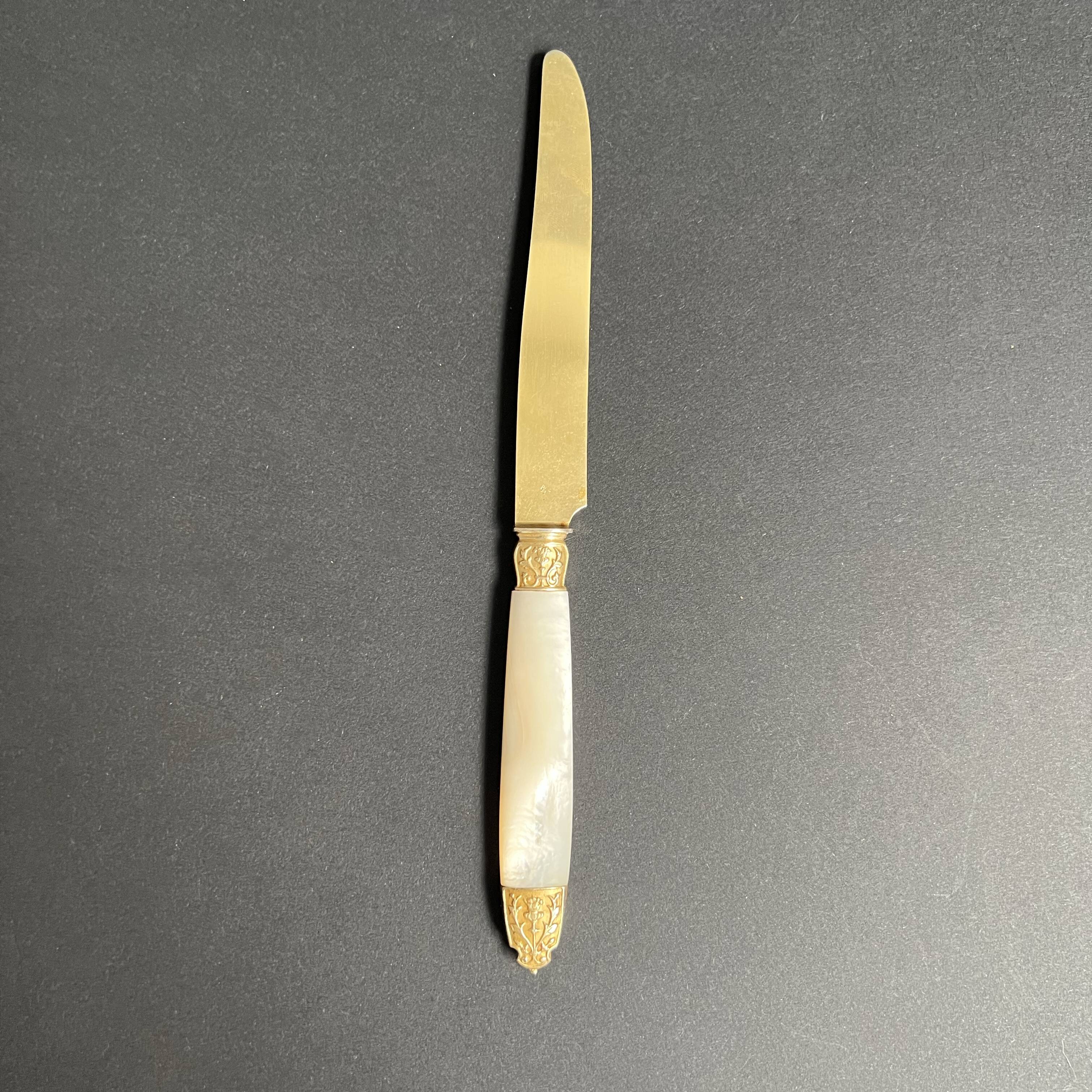 10 Fruit knives in solid silver and vermeil mother-of-pearl