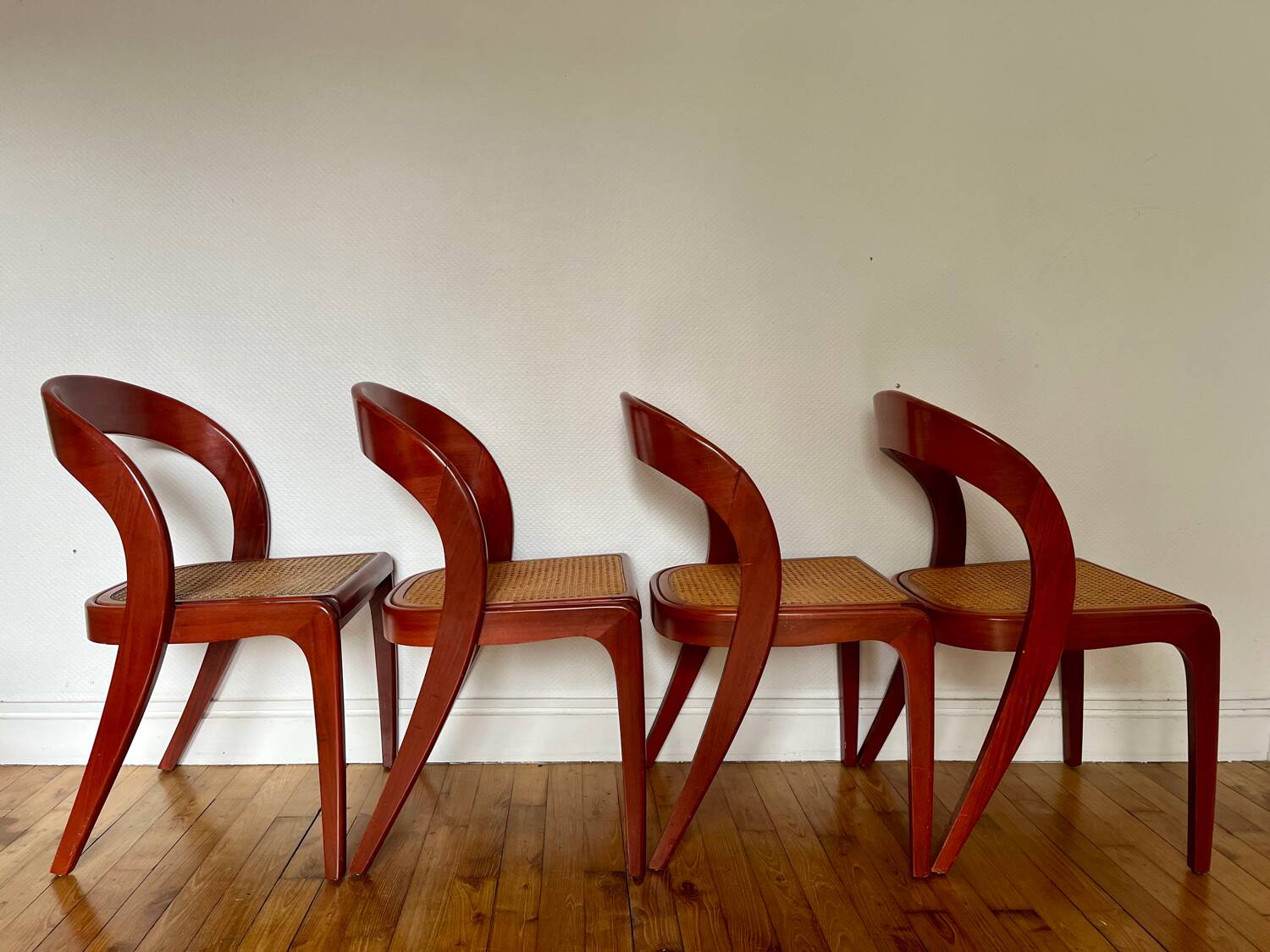 Set of 4 Baumann caned gondola chairs