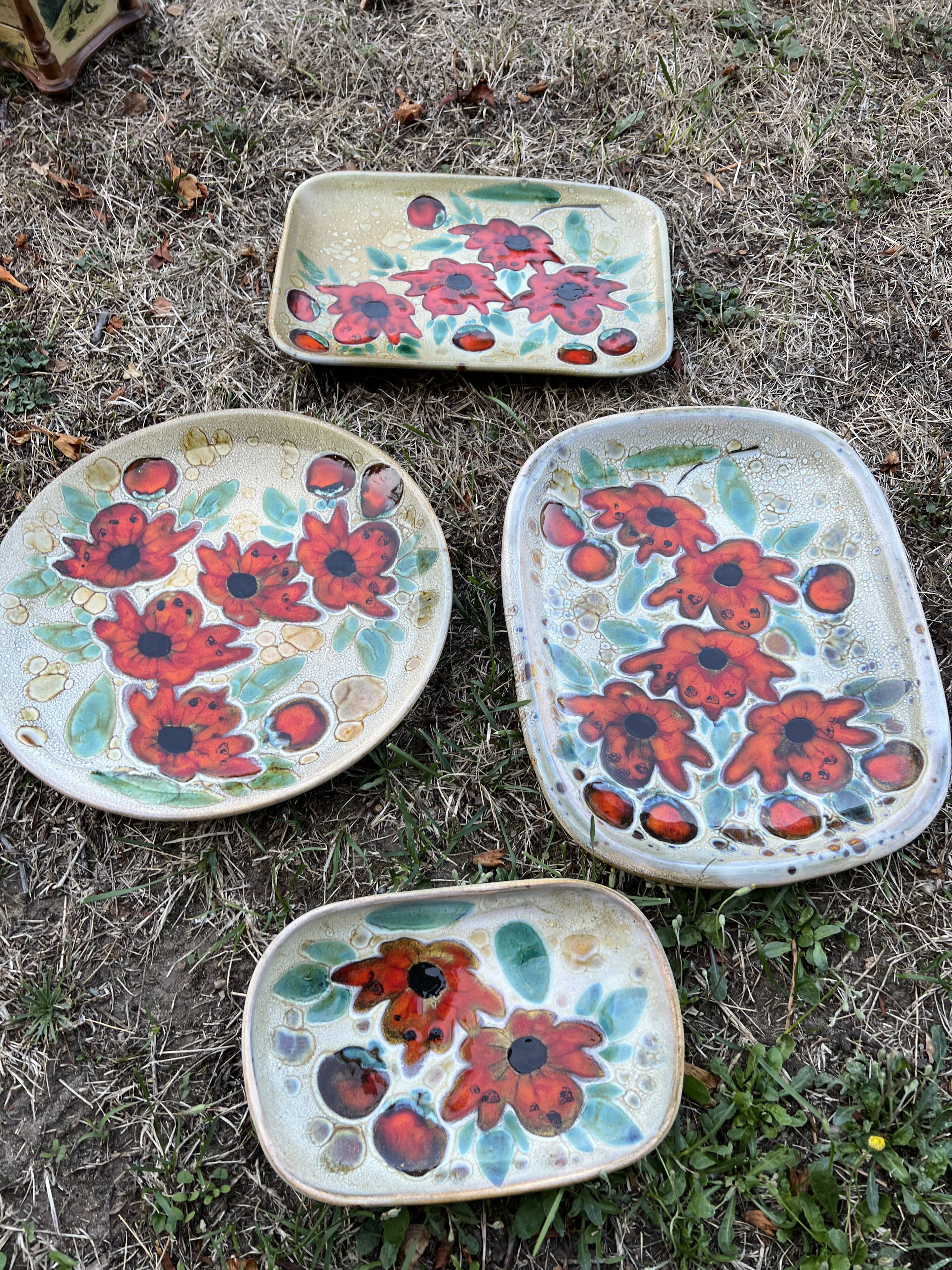 4 Plates by Kurt Brunner and Monique Pansier (Poterie du Verseau, Vallauris)