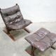 Scandinavian armchair and ottoman Siesta in brown leather by Ingmar Relling for Westnofa editions