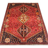 Hand made vintage persian rug traditional oriental red blue wool carpet 142x200cm