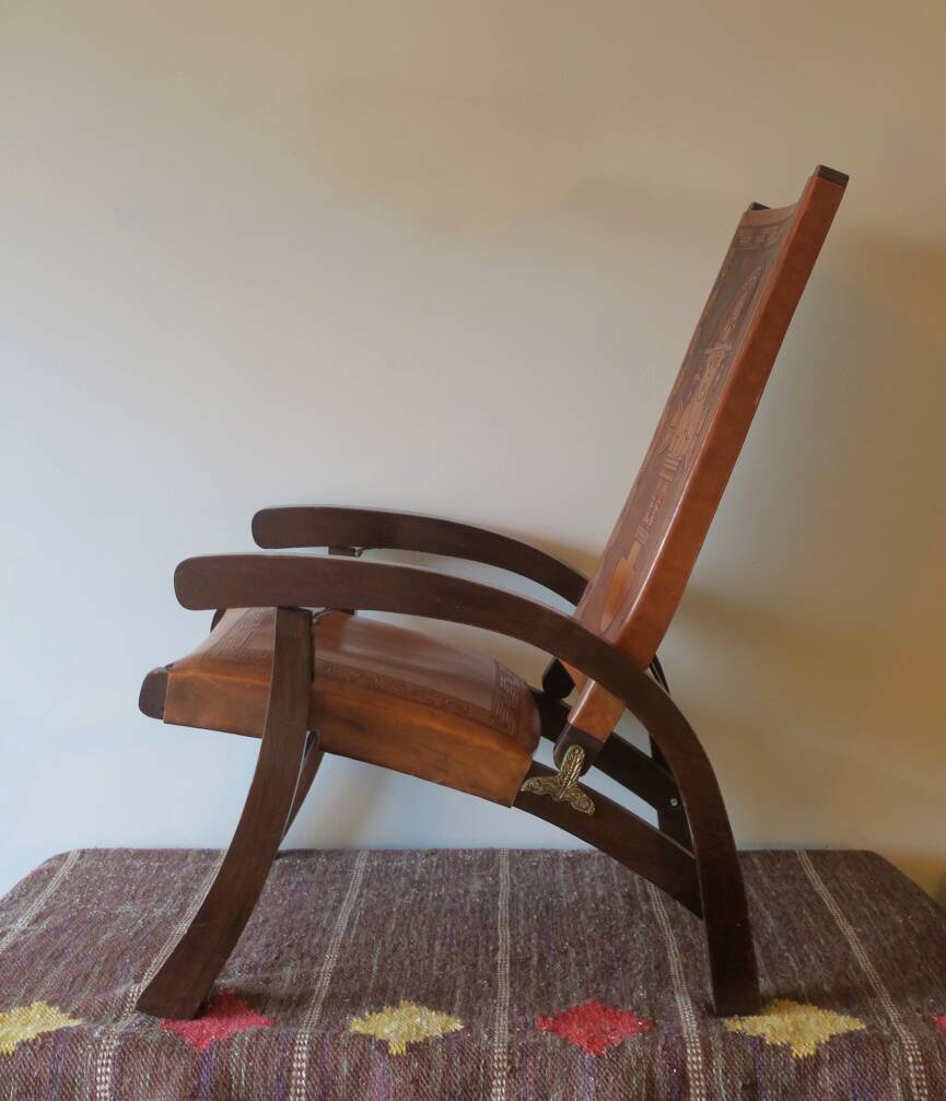 Tiahuanaco design tooled leather folding armchair by Angel Pazmino, Ecuador