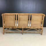 Bench 3 places in bamboo, rattan, cannage and brass
