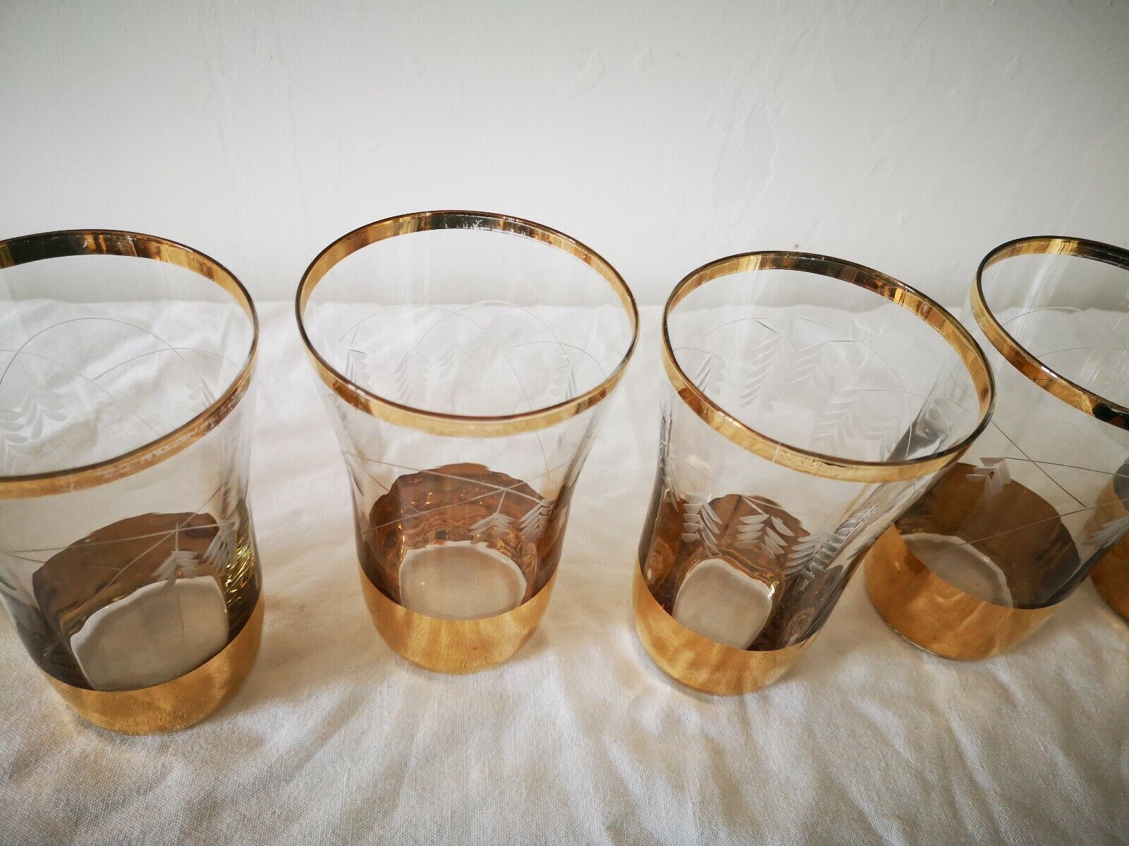 Set de 6 verres ancien gobelet gravé et doré
