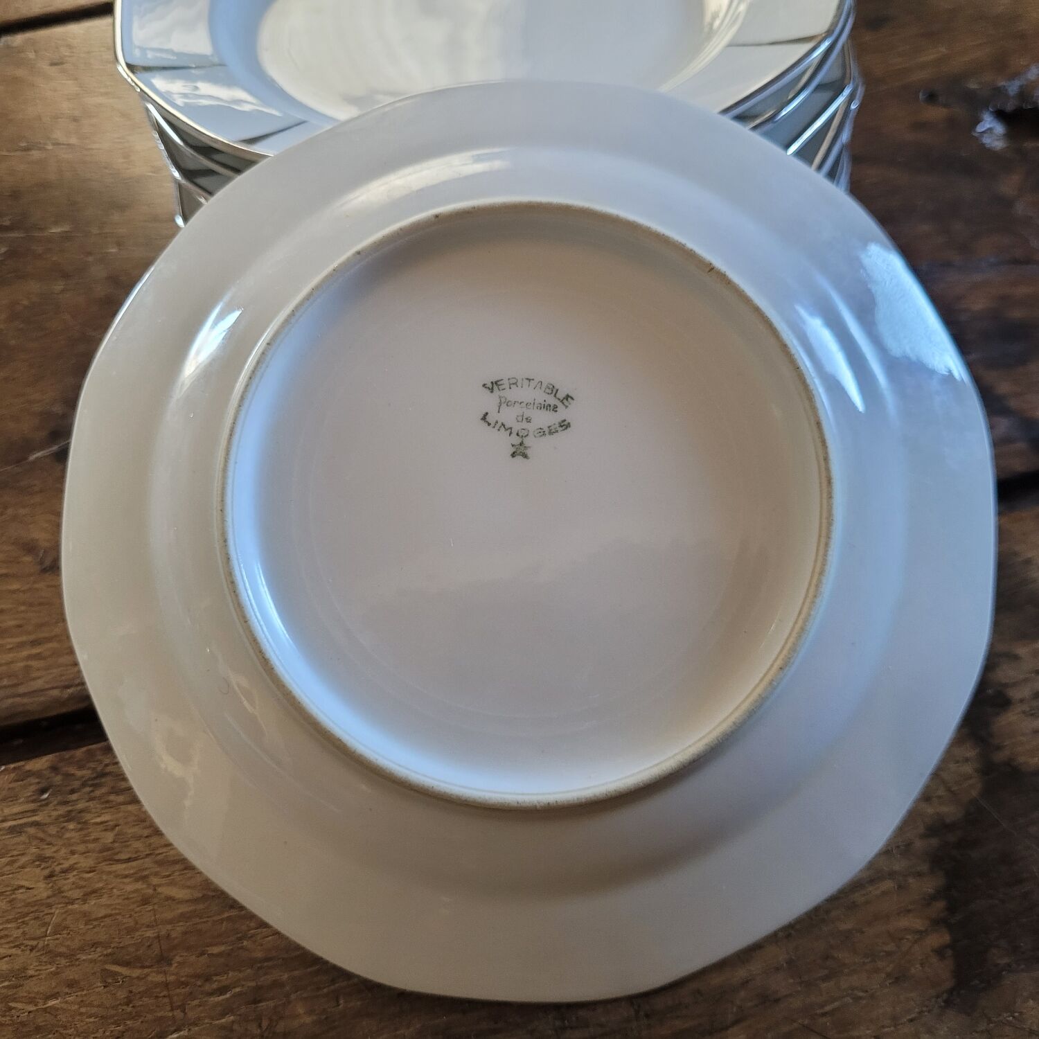8 Dessert Plates in Limoges Porcelain - Silver Rim, Mid-20th Century
