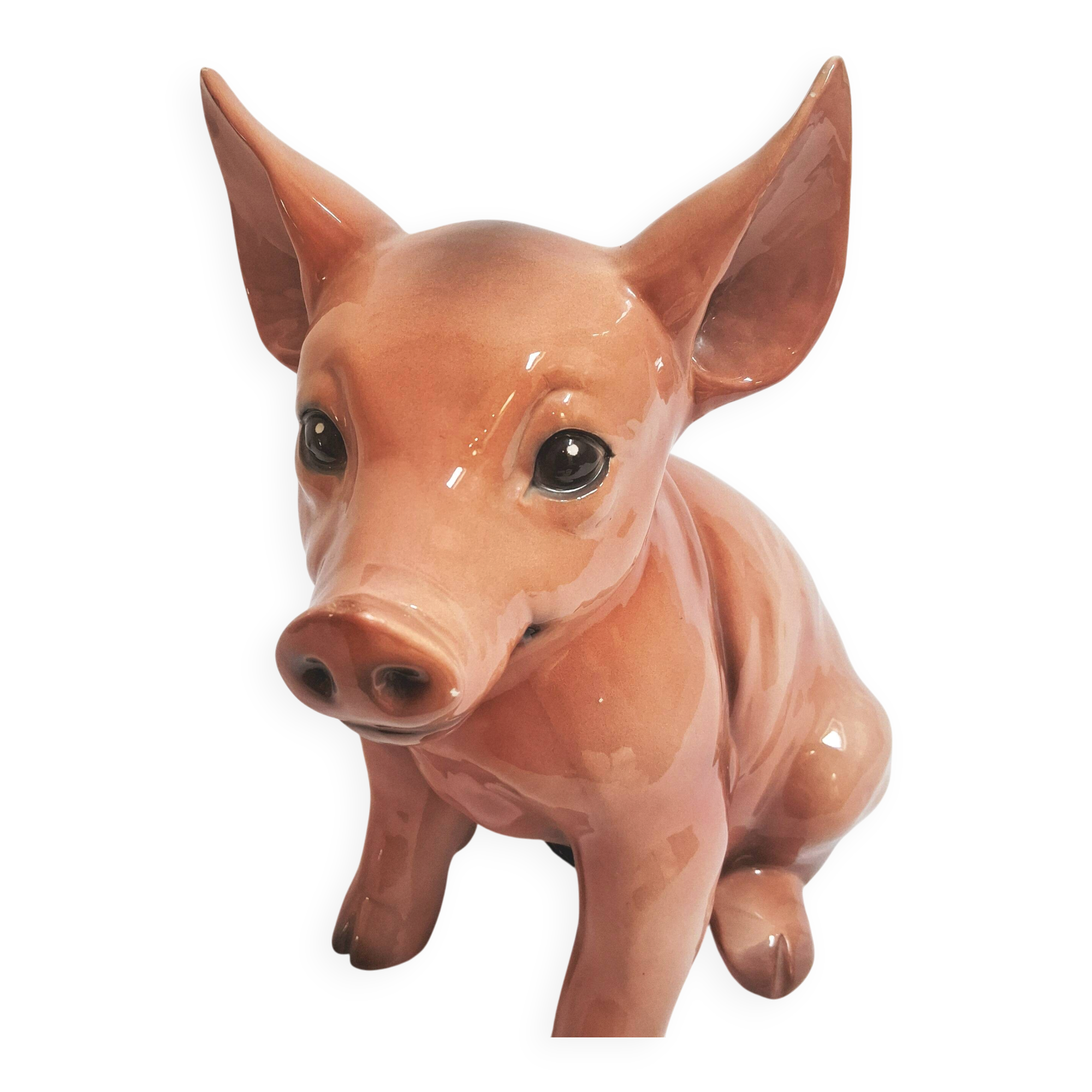 Beautiful, handcrafted porcelain figurine of a piglet, made by Capodimon.