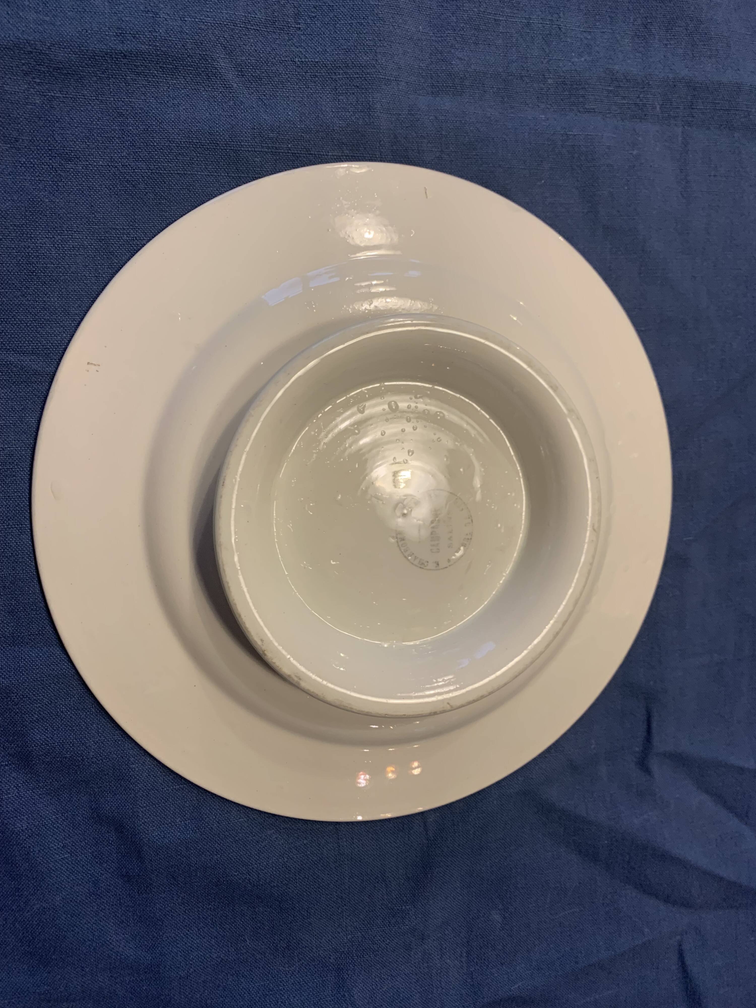 Compotier E. Charbonnier, Salins, Terre de Fer, country model, made in France, flower motif