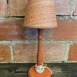 Pair of antique turned wood bedside lamps with push button switch