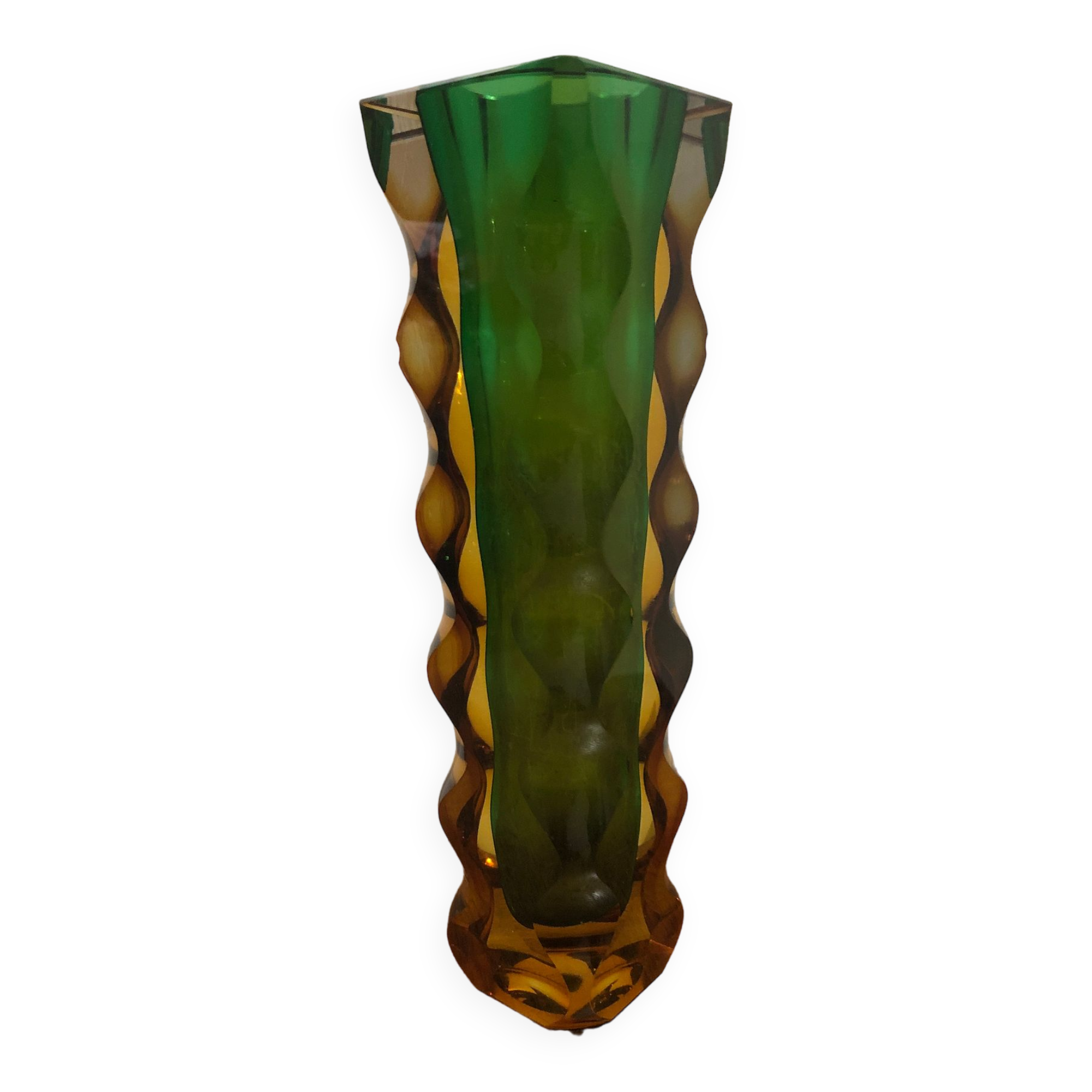 green and orange Murano vase