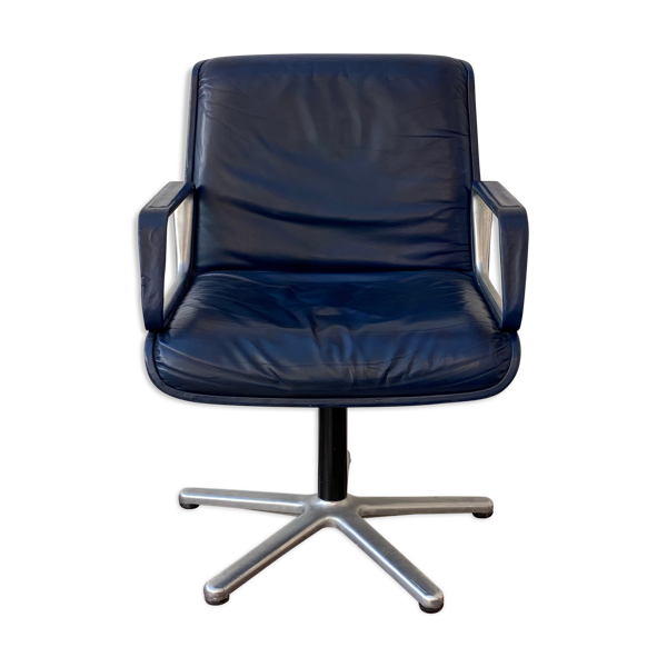 Vintage Navy Blue Leather Office Chair, Vintage Leather Desk Chair
