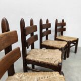 Mid-century brutalist rush dining chairs vintage Charles Dudouyt 1940
