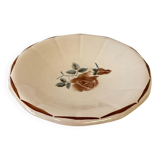 Vintage shallow dish Digoin Sarreguemines with a burgundy rose design.