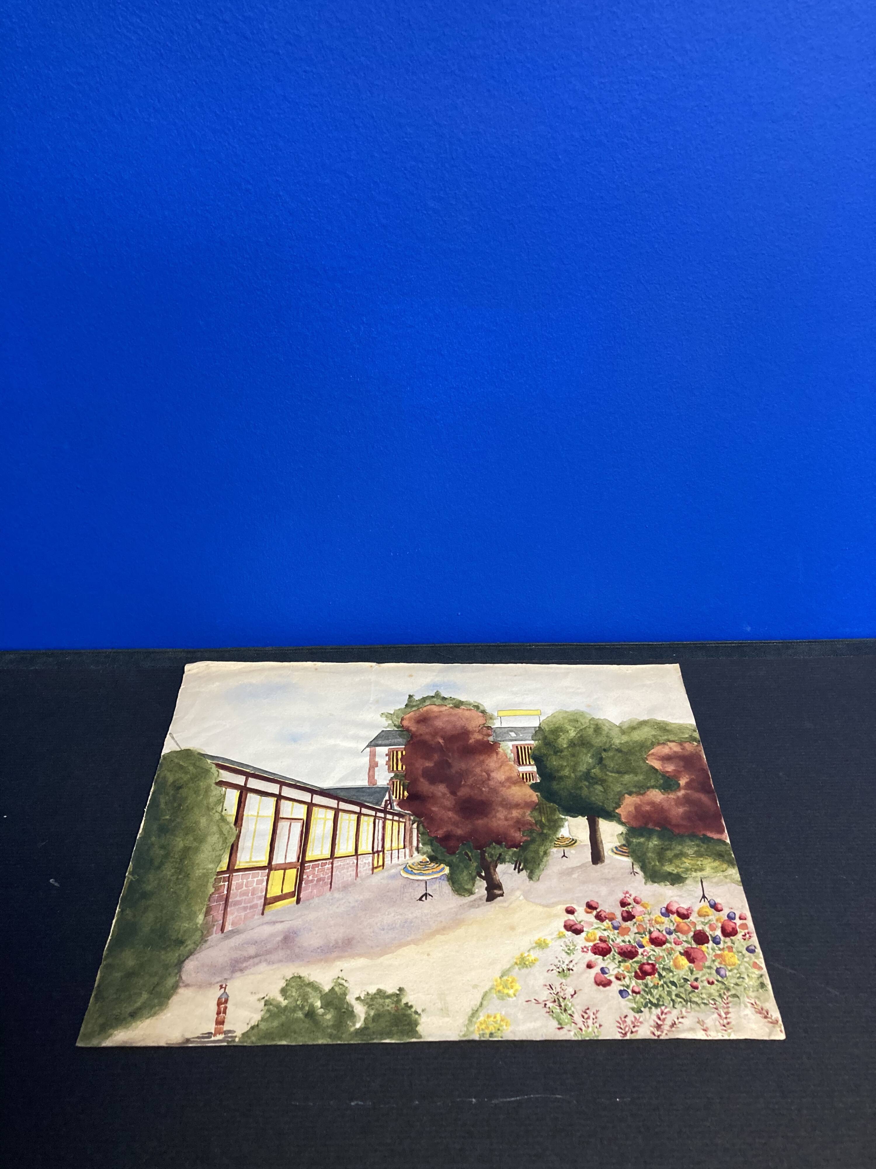 Watercolor landscape with parasols