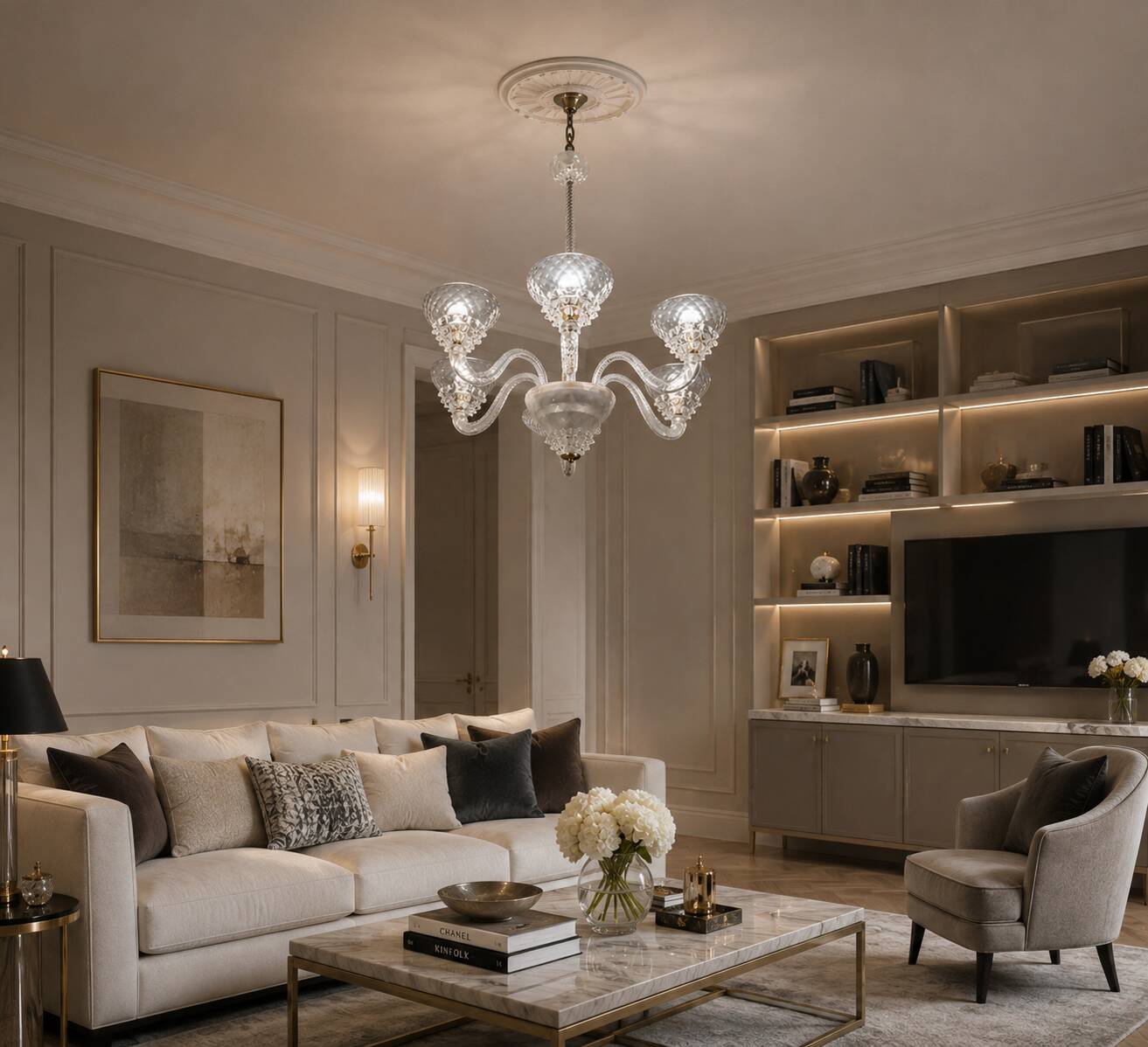 Extraordinary 6 Light Rostrato Murano Glass Chandelier by Barovier & Toso,