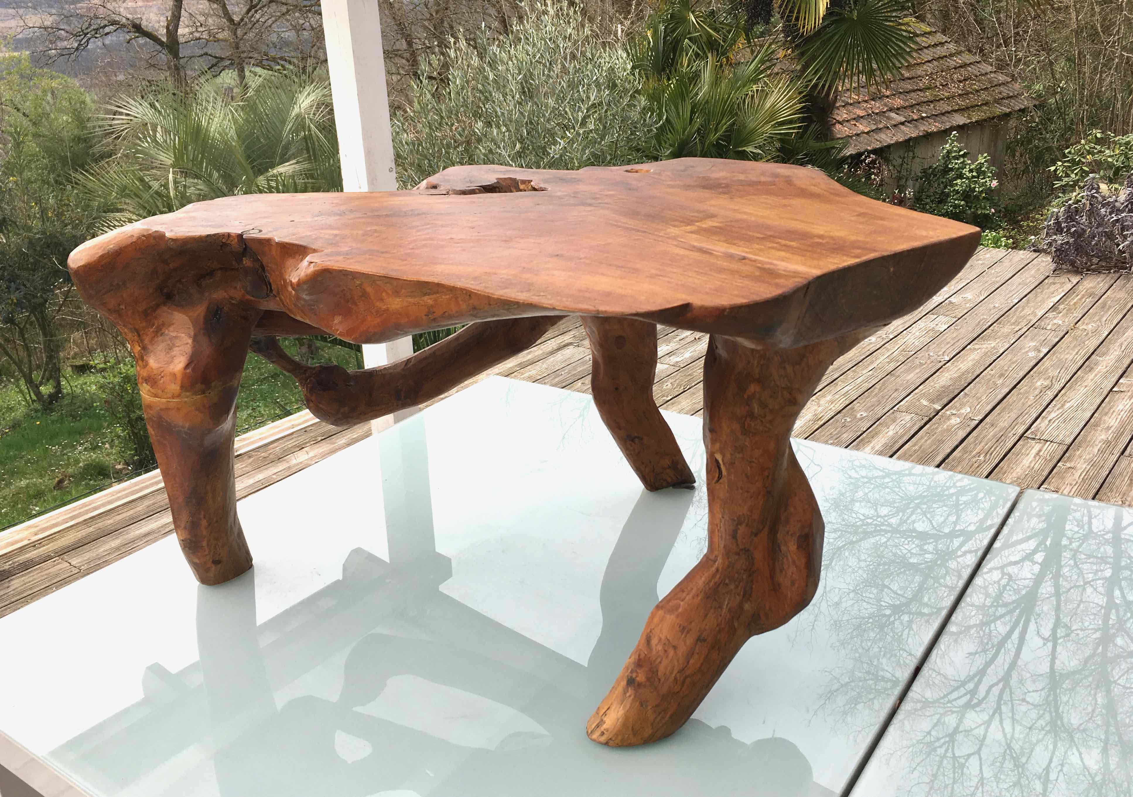 Brutalist teak root coffee table