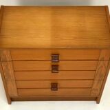 Antique 3 Drawer Chest of Drawers - Pitchpin and Leather - Vintage 70's - Scandinavian Style