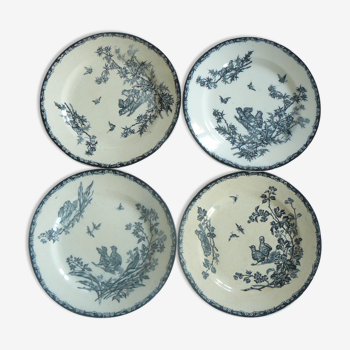 Lot de 4 assiettes plates terre de fer Lunéville modèle poussin