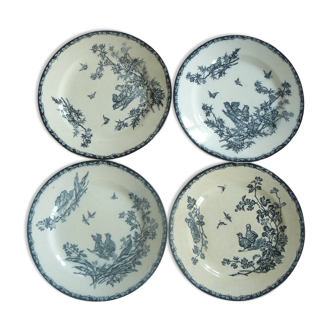 Lot de 4 assiettes plates terre de fer Lunéville modèle poussin