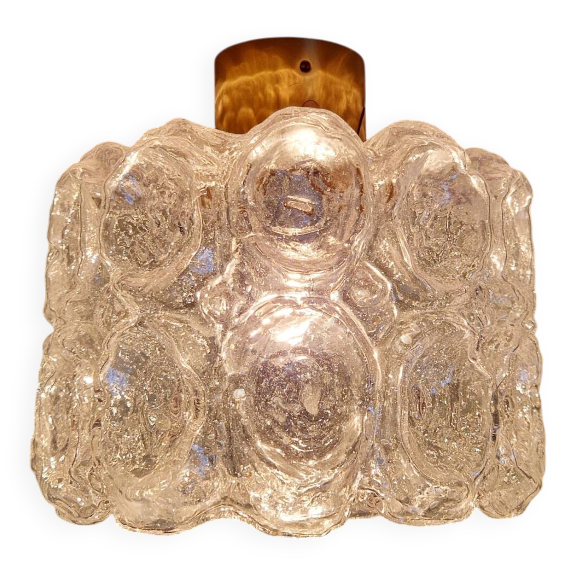 Brass and textured transparent glass ceiling light, Limburg, 1970