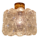 Plafonnier en laiton et verre transparent texturé, Limburg, 1970