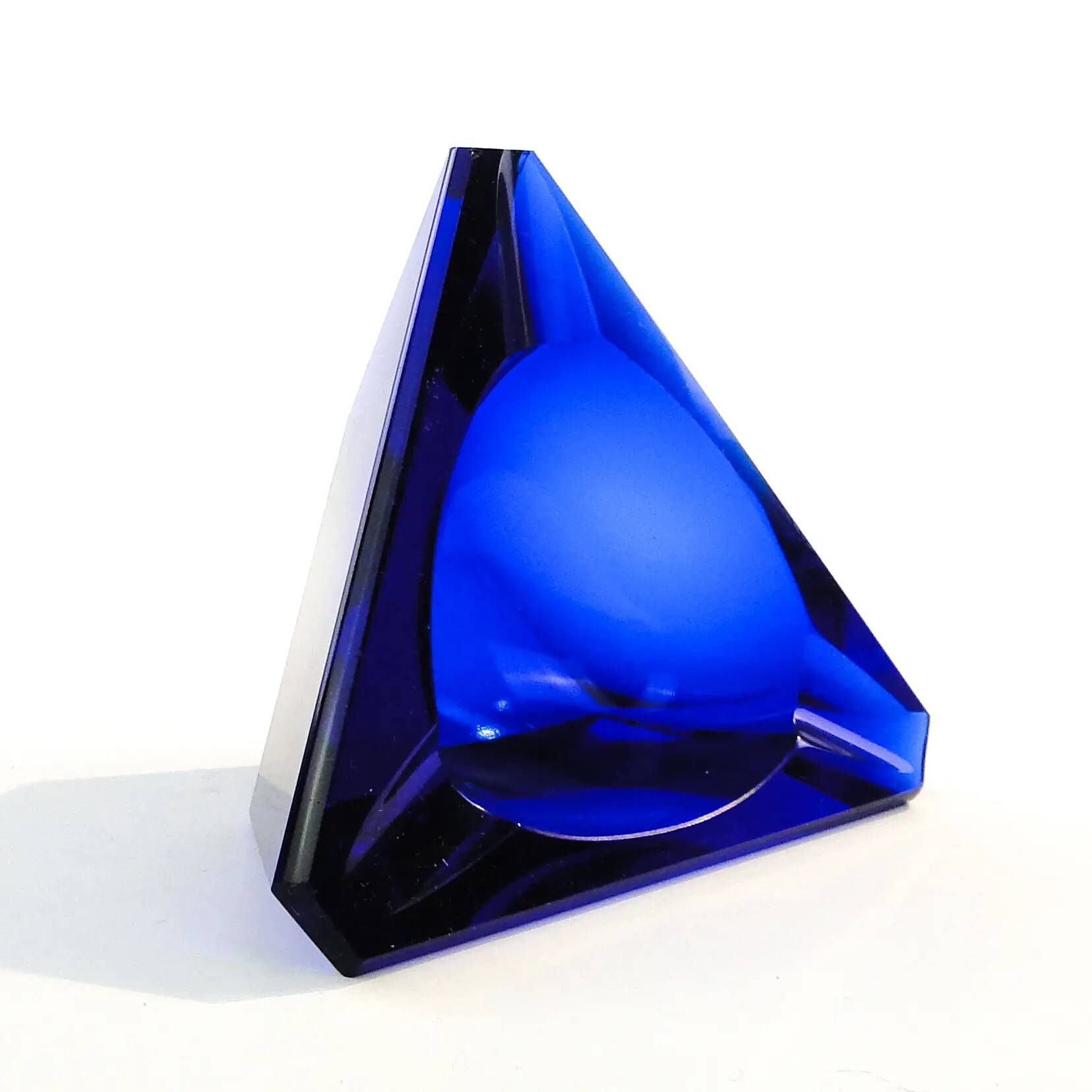 Art Deco ashtray, cobalt crystal, Moser, Czechoslovakia, 1950s