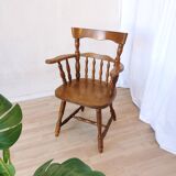 Vintage Beech Wood Windsor Dining Chair - 1970s Captains Armchair