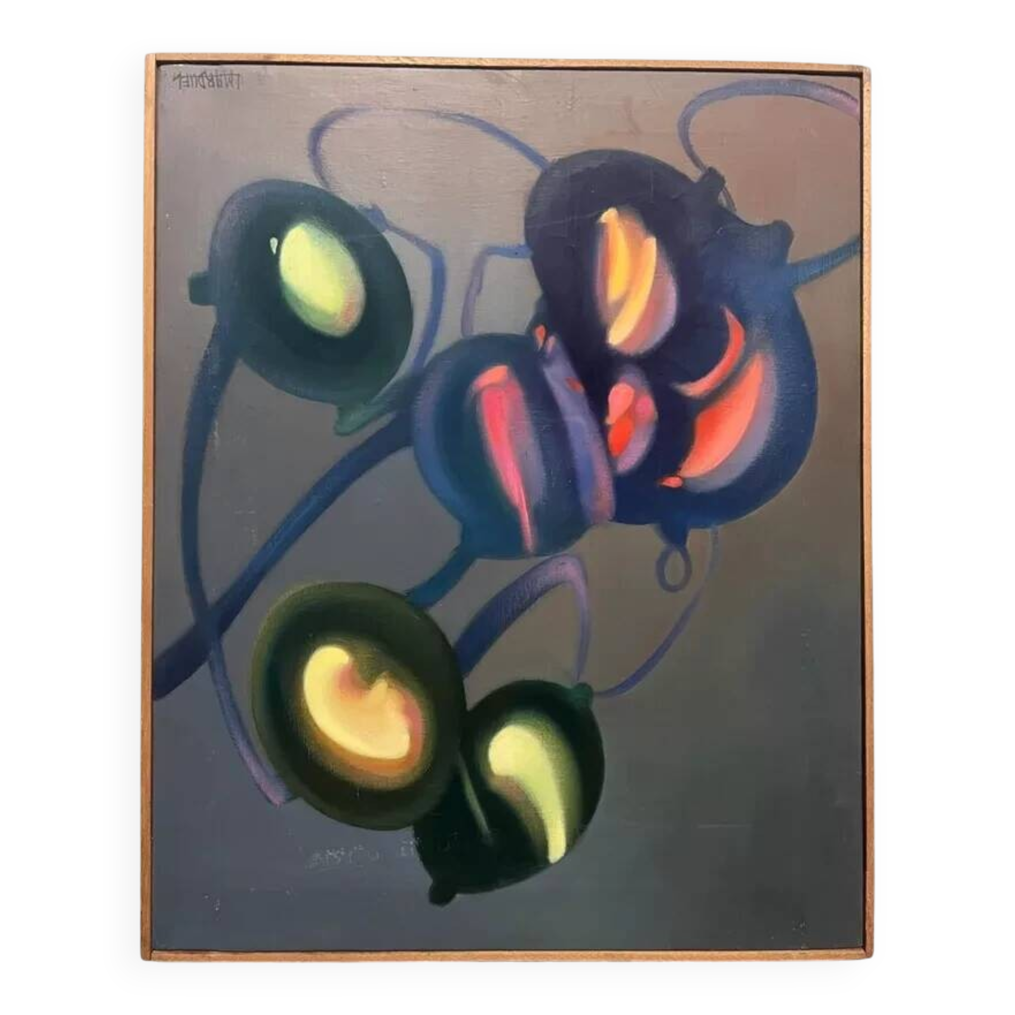 Lucien marduel (1931) yellow red abstraction original modern painting