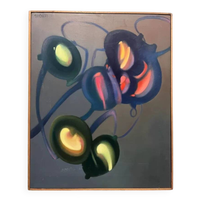 Lucien marduel (1931) abstraction jaune rouge peinture moderne originale