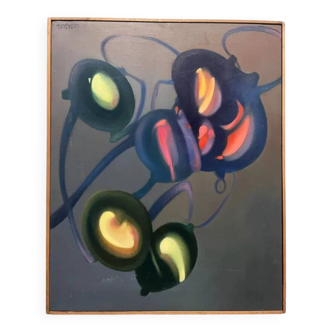 Lucien marduel (1931) yellow red abstraction original modern painting