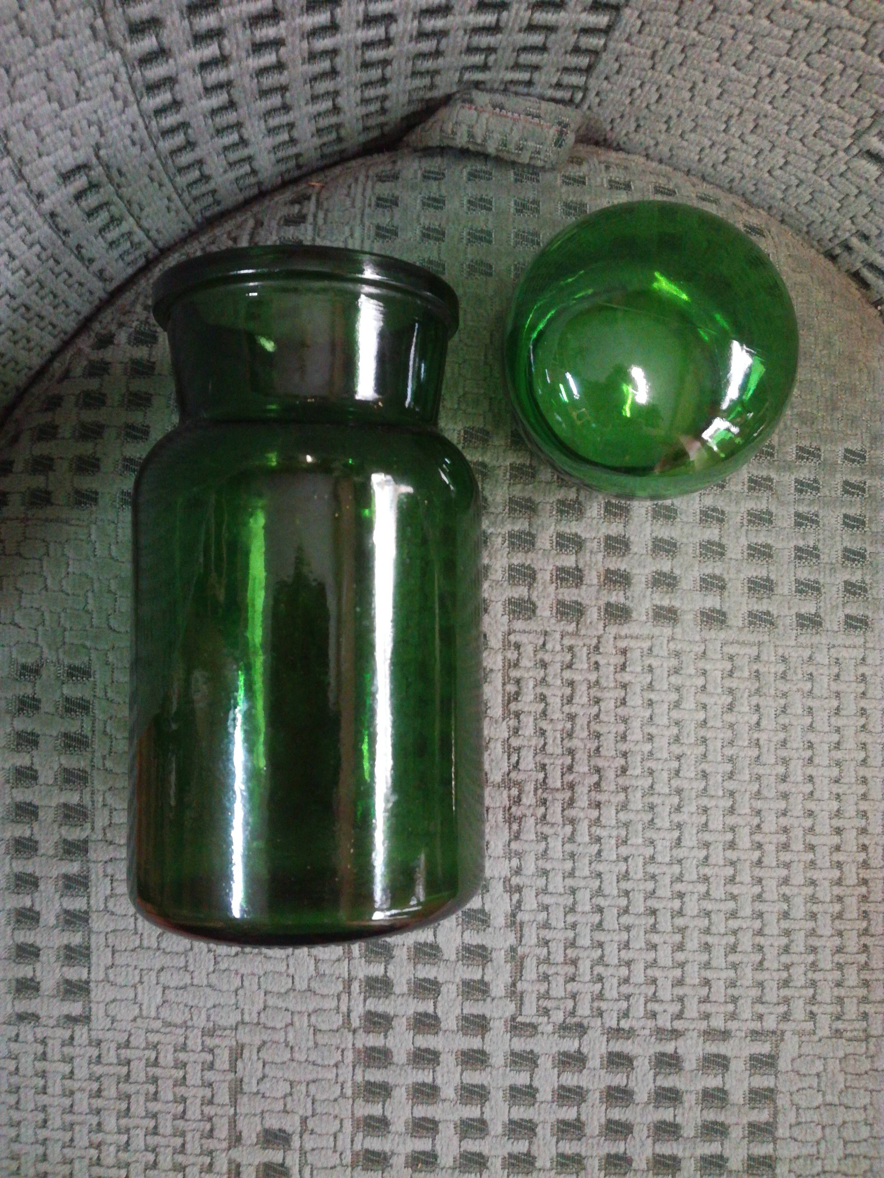Green vintage glass apothecary jar