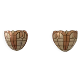 Pair of vintage wall lights, mother-of-pearl and brass, France, 1970.