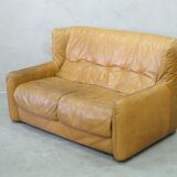 Brutalistic italian leather living room set, 1970, set of 2
