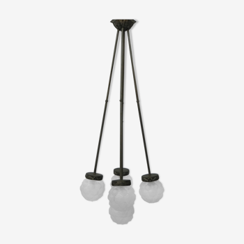 Art deco hanging lamp with 5 spheres on 5 rods