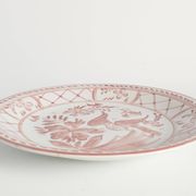 Folk Art Dish with Red Floral Motif by Ilse Claesson for Rörstrand, Sweden 1930