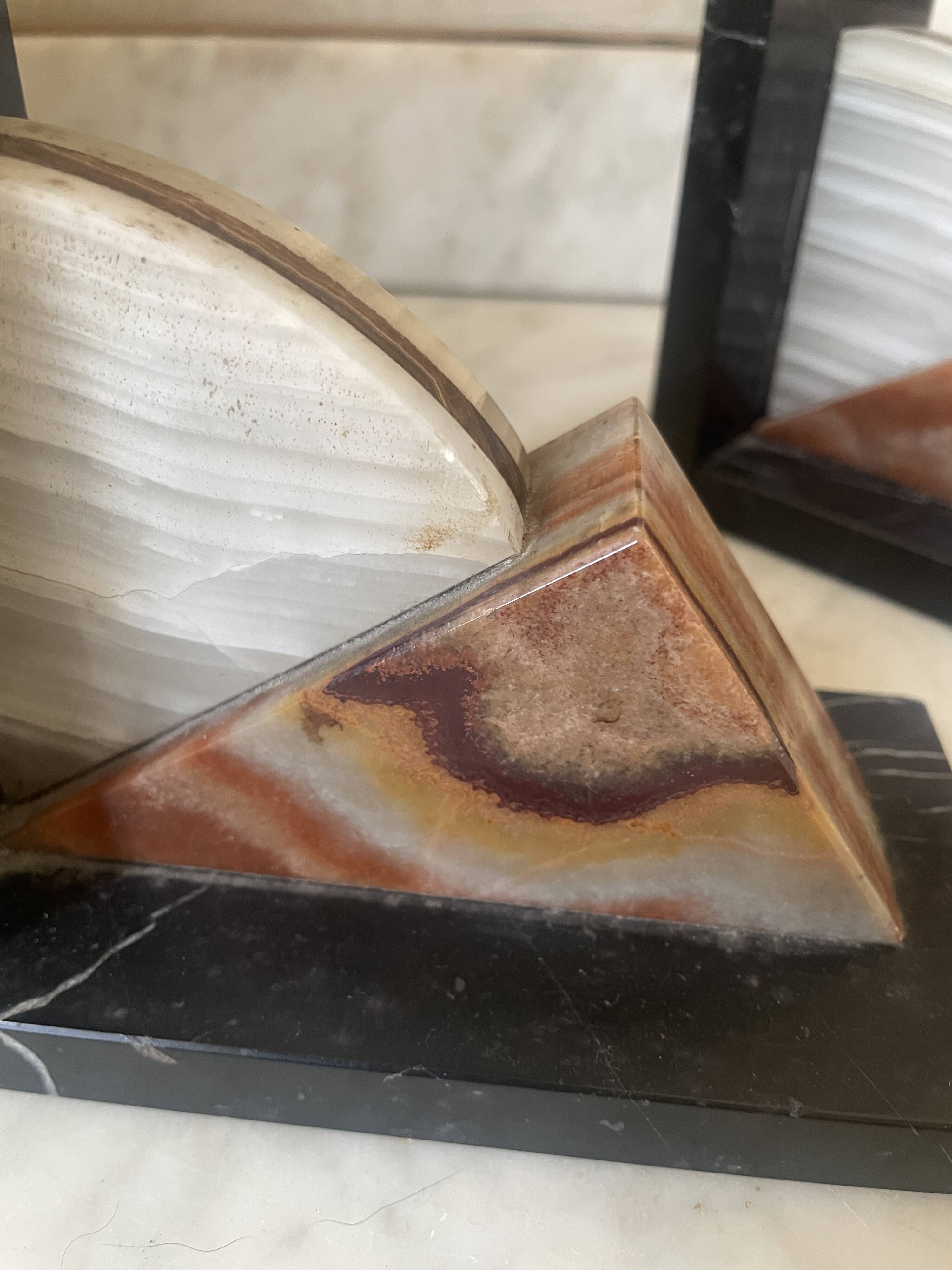 Pair of marble and onyx Art Deco bookends