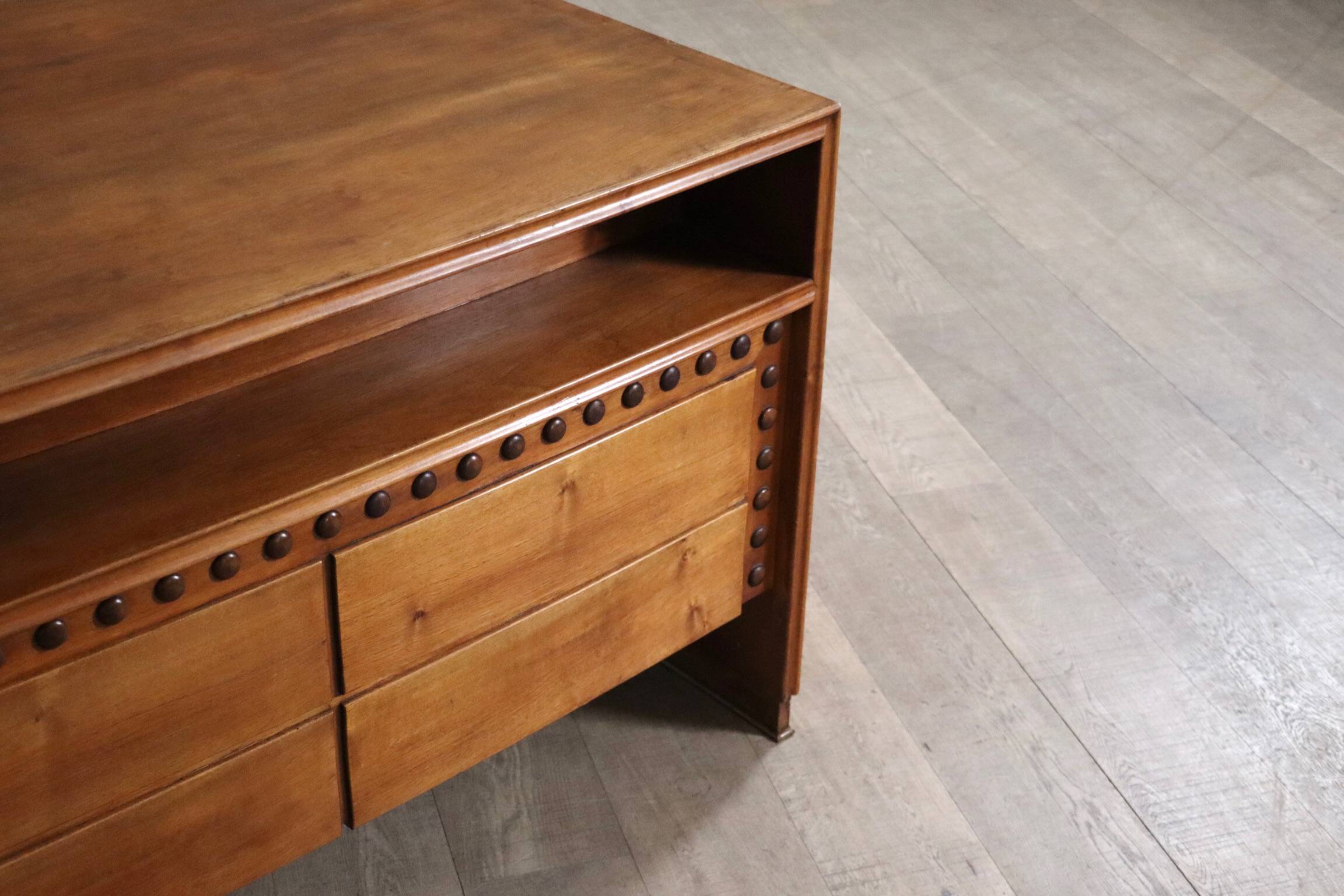 Curved Directors desk in walnut, Italy 1940s