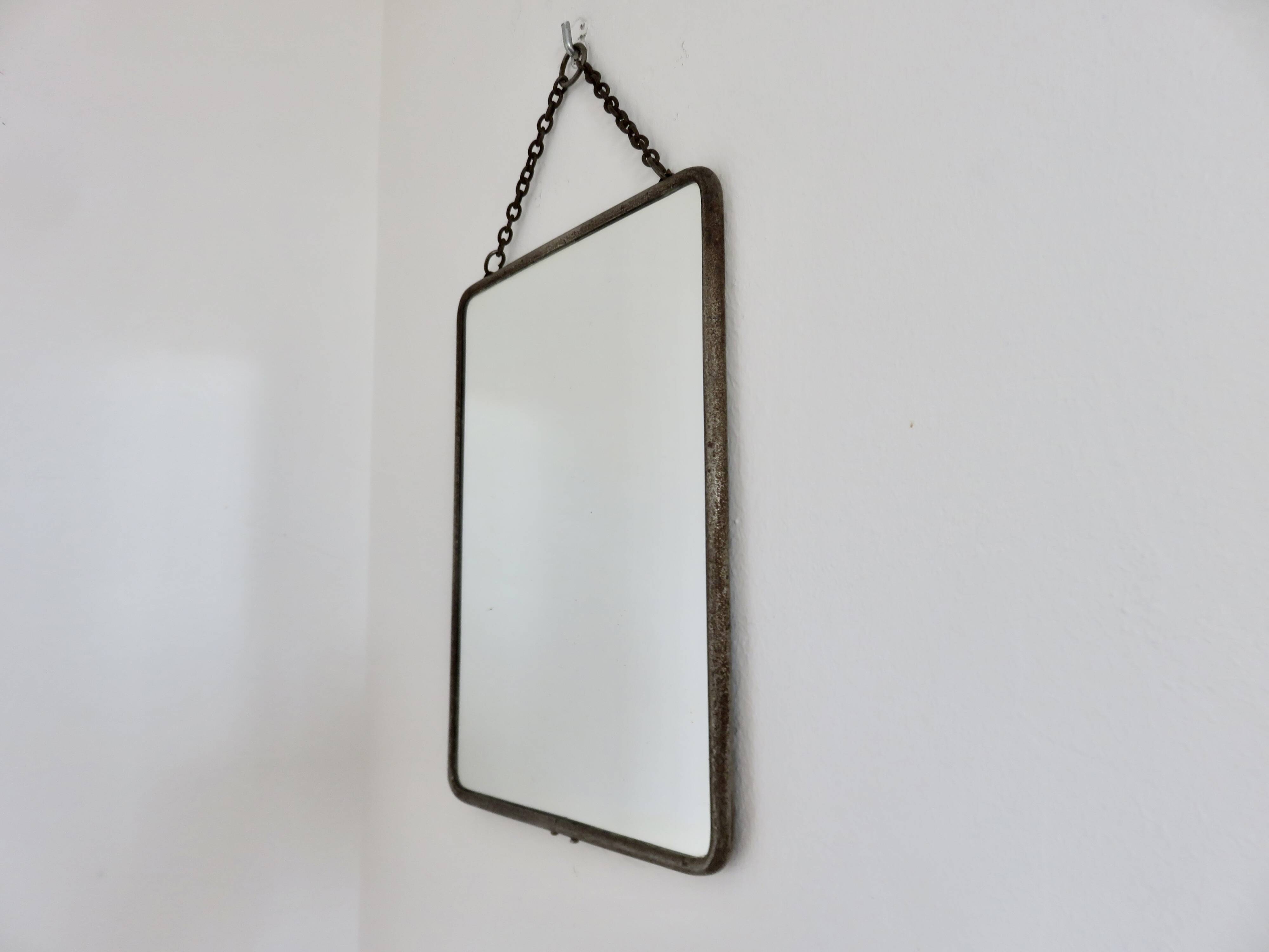 Antique vintage barber's mirror with chain, 1930s-40s