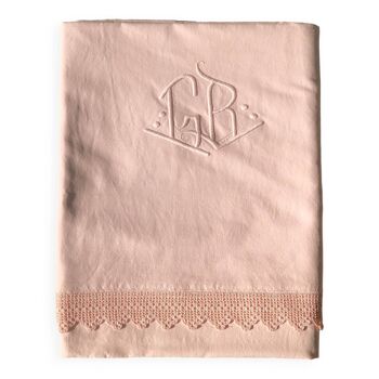 Drap ancien en lin et coton teinté en rose thé