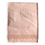Old linen and cotton sheet dyed in tea pink