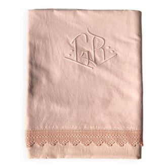 Drap ancien en lin et coton teinté en rose thé