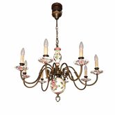 Lustre 8 feux en laiton et porcelaine peinte, France
