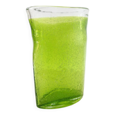 Vase en verre soufflé bullé vert citron vintage