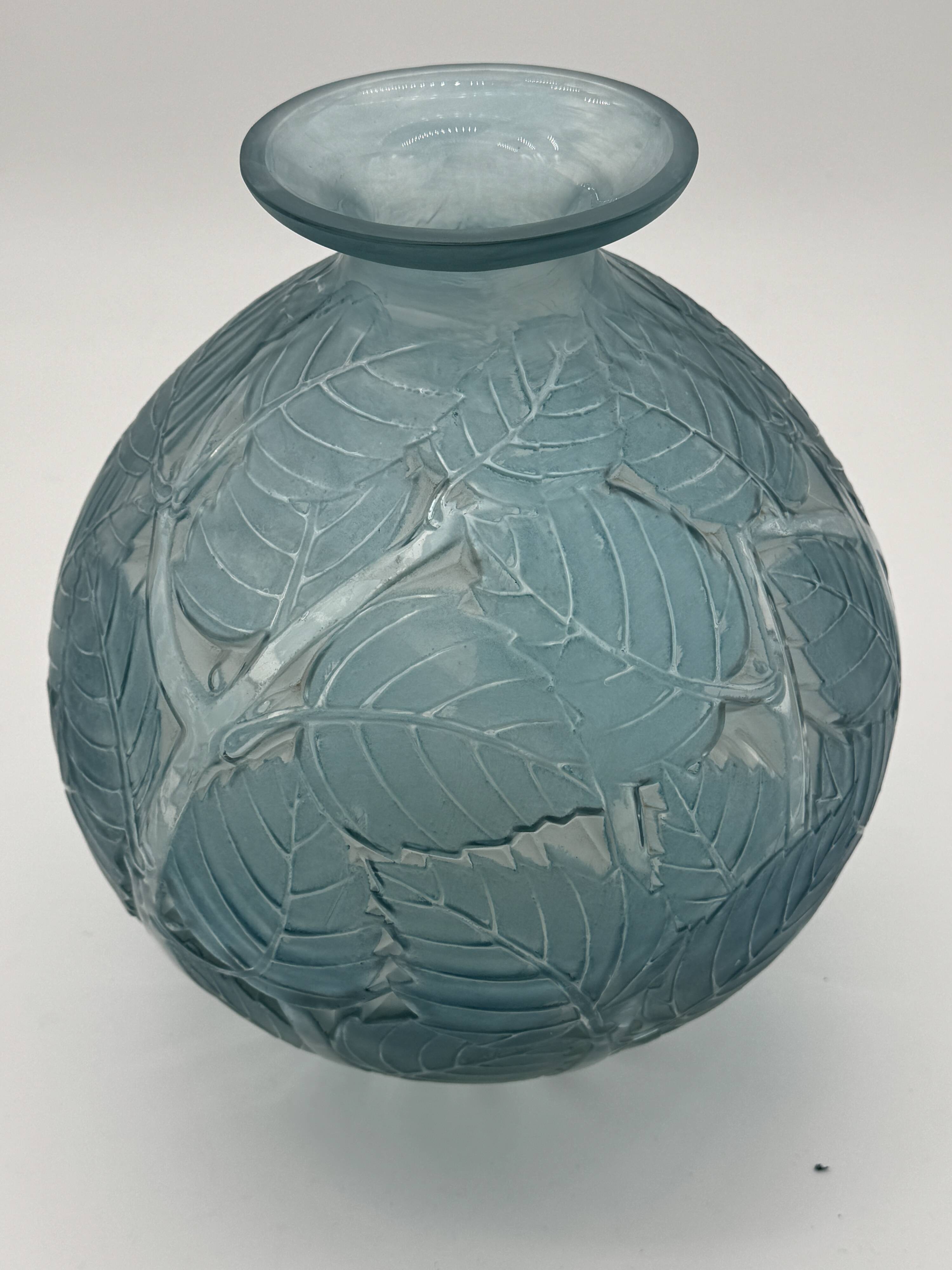 A R.Lalique Milan Blue Patinated Glass Vase