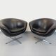 Pair of vintage Scandinavian swivel armchairs in faux leather and chrome.