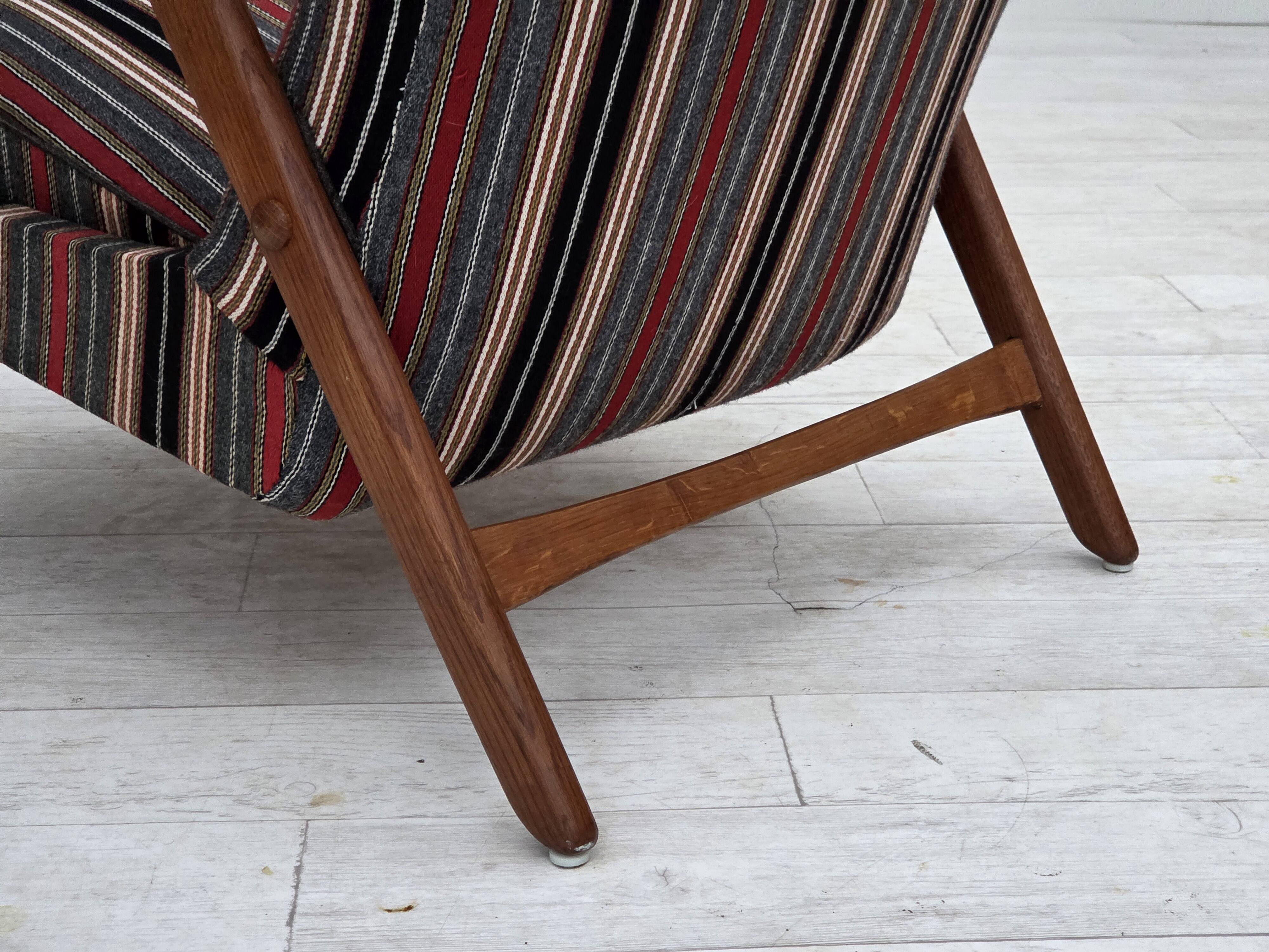 1960s, Swedish armchair, furniture wool fabric, oak wood, teak wood.
