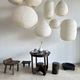 Large pendant light in Japanese-style natural rattan and linen in the shape of a drop H55 D60