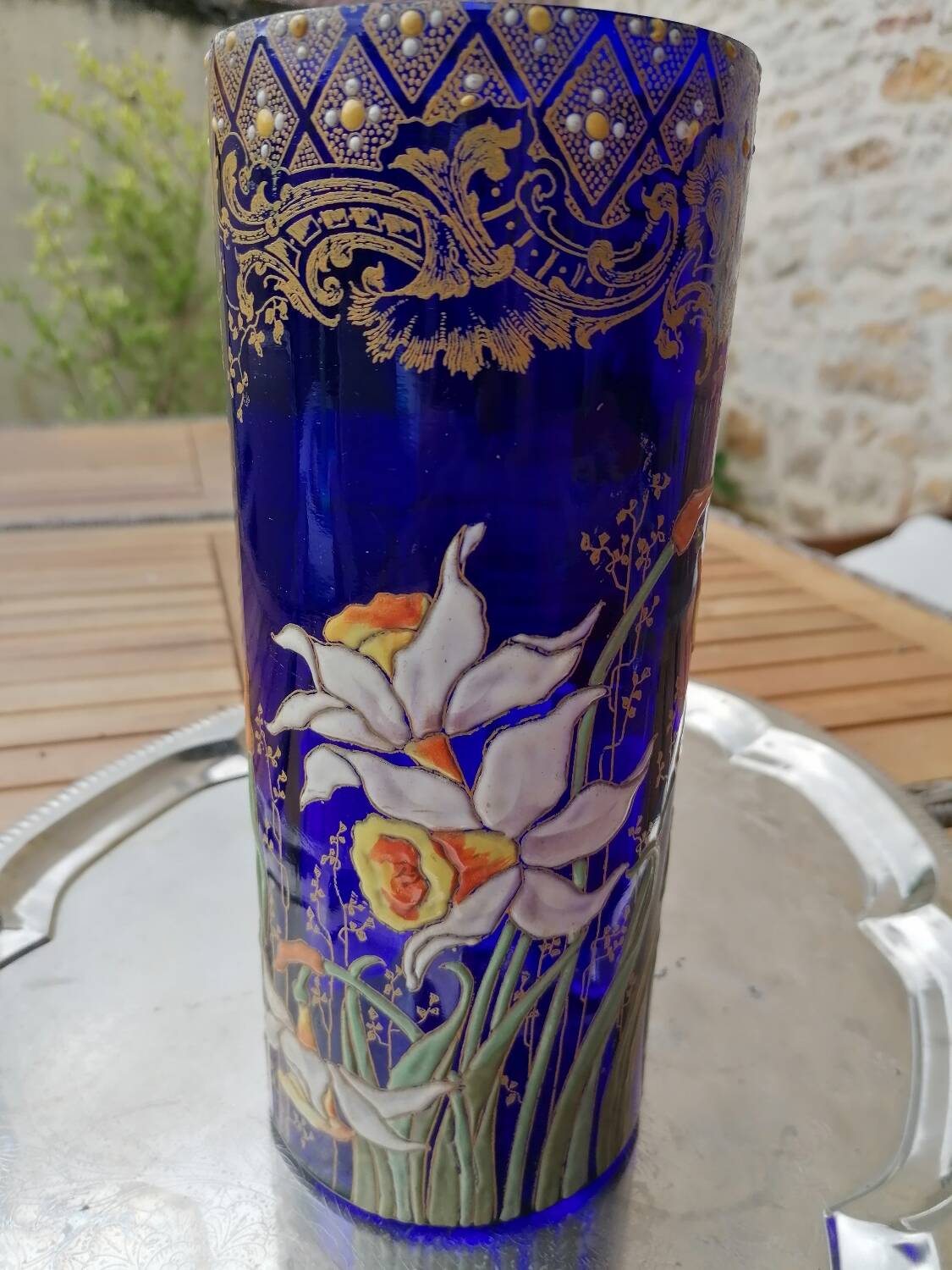 Unsigned F. T. Legras vase with daffodil decoration