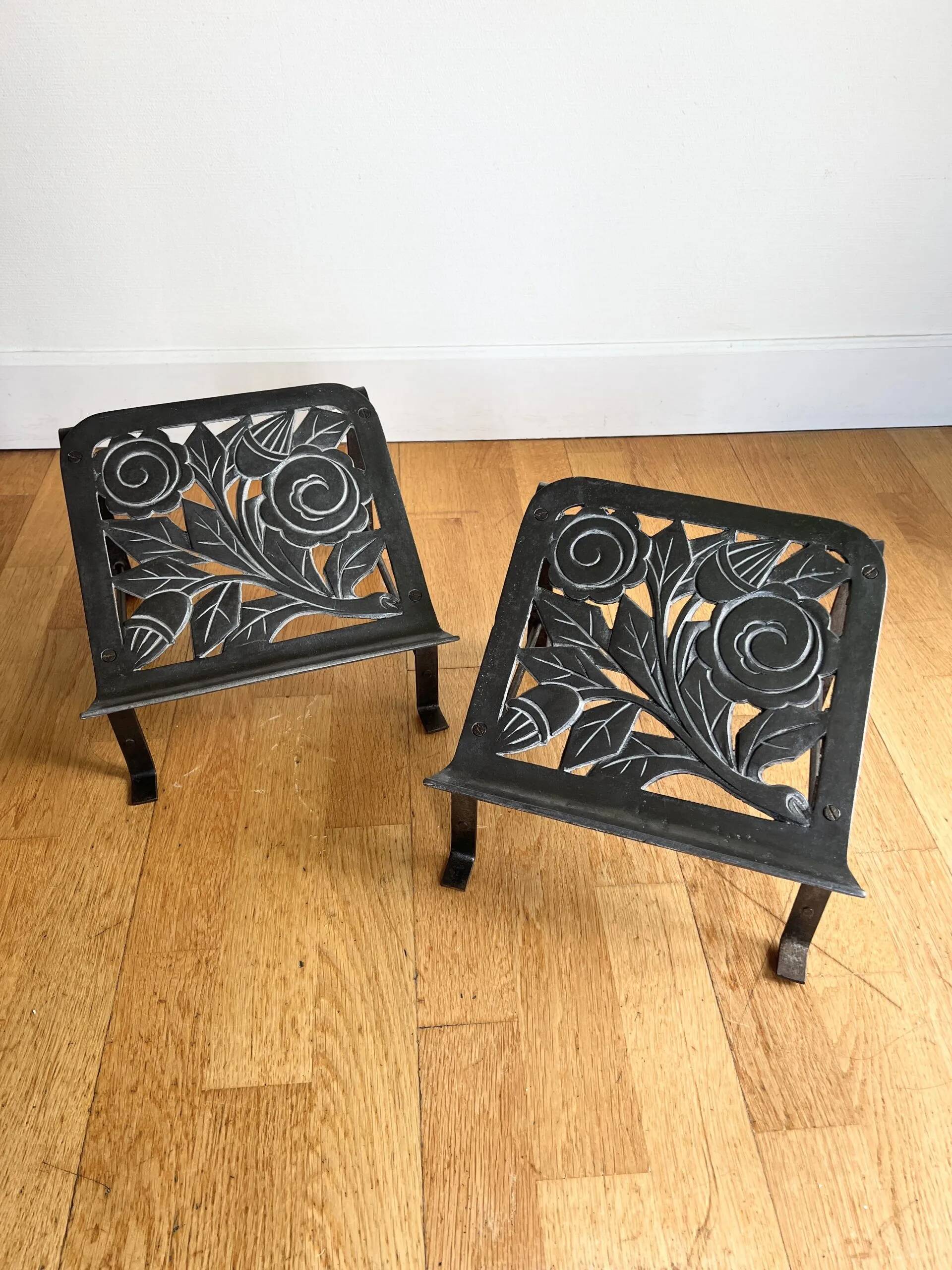 Pair of Art Deco barber's footrests